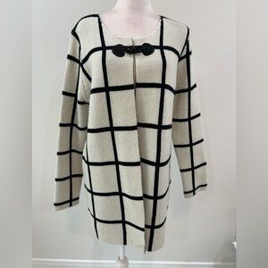 Escio Cream and Black Windowpane Knit Cardigan, Size M
